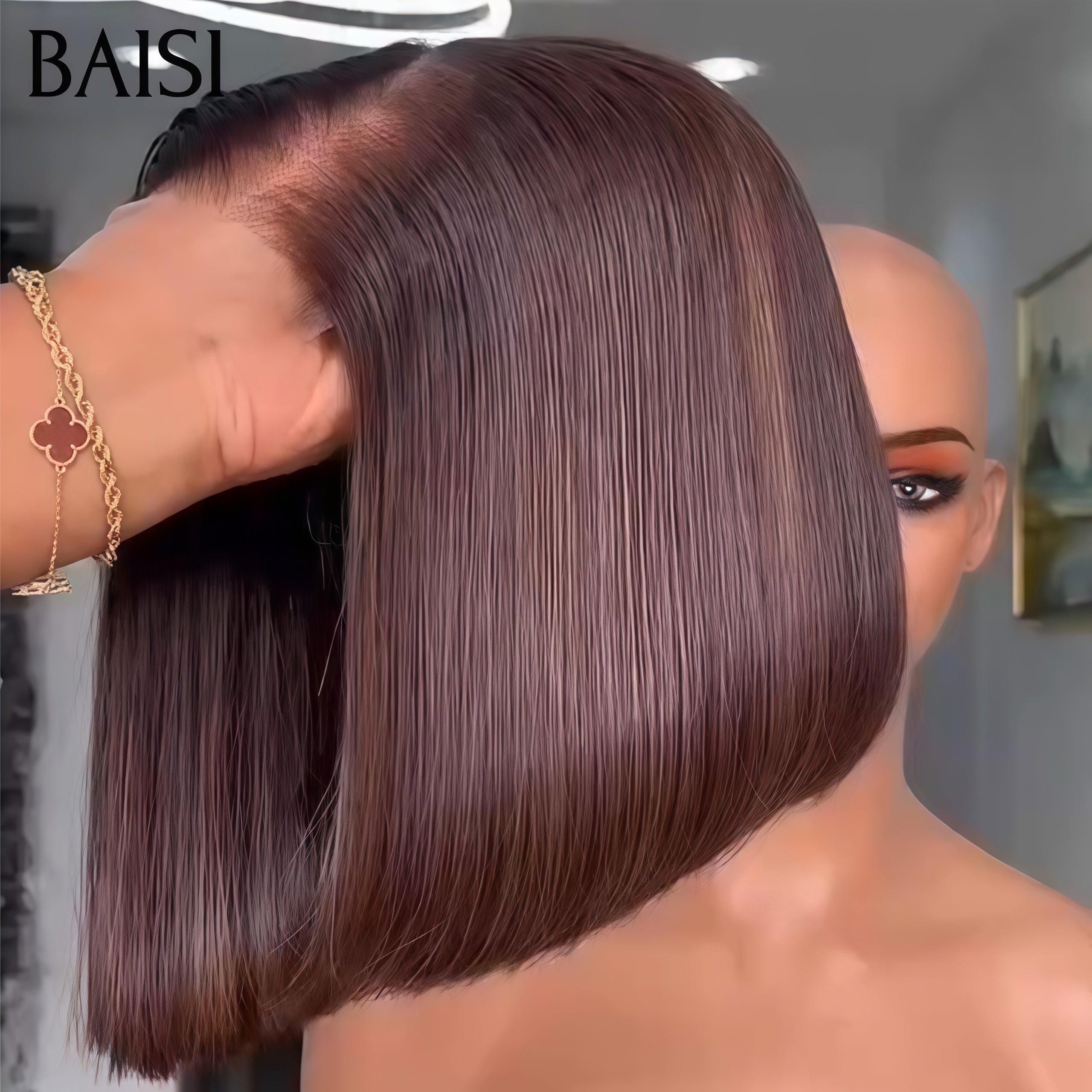 BAISI 2X6 lace closure perruque Lisse Bob 8 Pouces  Haute Qualité en couleur Marron 250% Densité SDD BONE Straight 100% Vietnam Hair