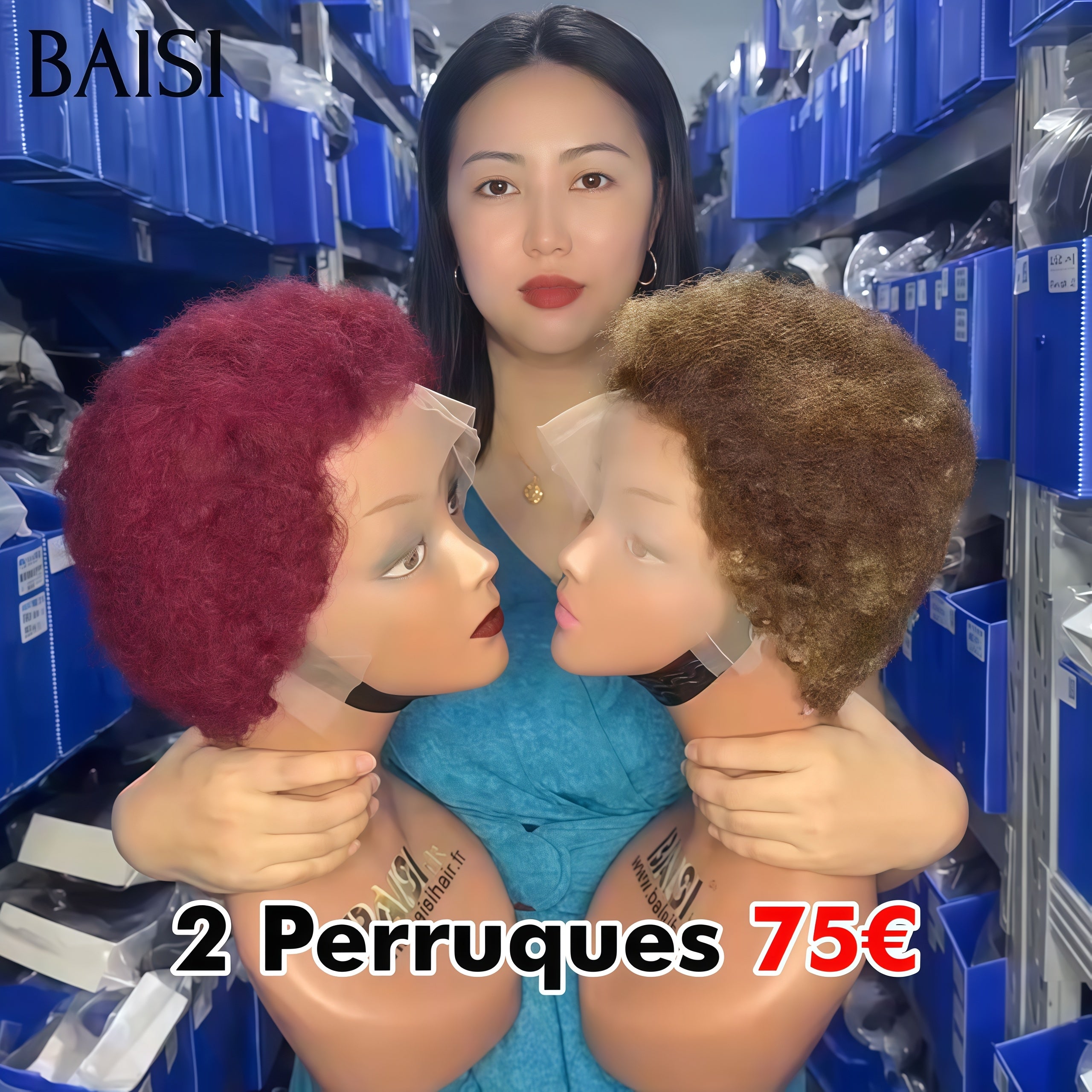 BAISI Parrucca Pixie Afro Curl 13x4 frontale in pizzo riccio all over Nero in capelli umani al 100% F-905