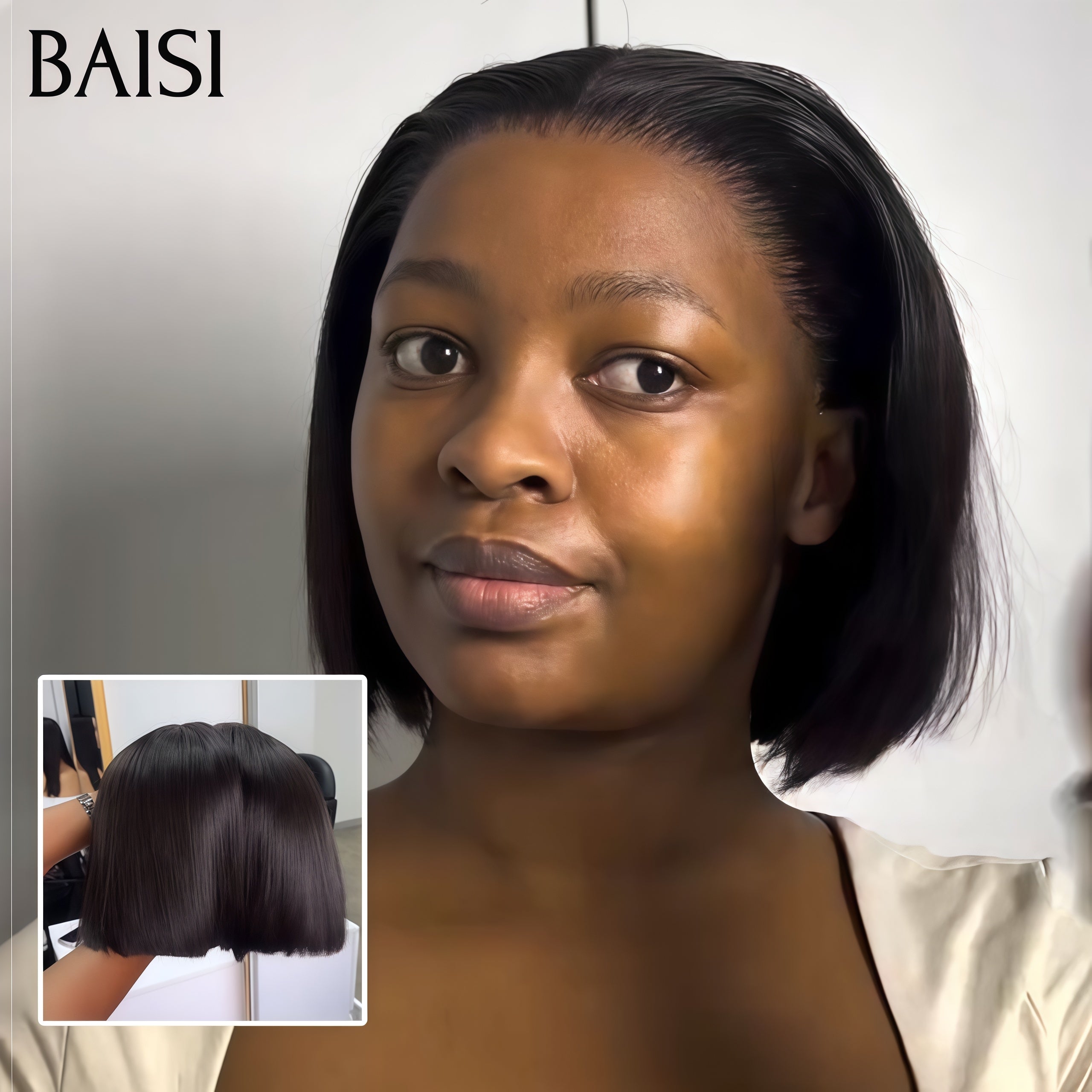 BAISI 13X4 Perruques 10 Pouces Lisse bob 76€ ou 8 Pouces de luxe SDD BONE STRAIGHT 300% densite A1 Fabriquées par les cheveux double drawn