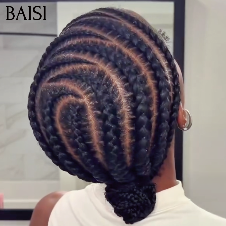 BAISI Full Lace Perruque Coiffée Déjà Natté Style Demi Cercle 109€ en couleur mixte 1B# Contre Chaleur et Respirante en 100% Cheveux Humains