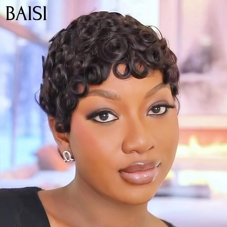 BAISI Perruque Pixie Courte Wave CHIOMA 38€ Sans Colle Sans Lace Belle Vague Fraîcheur Garantie Très Bonne Qualité en 100% Cheveux Humains