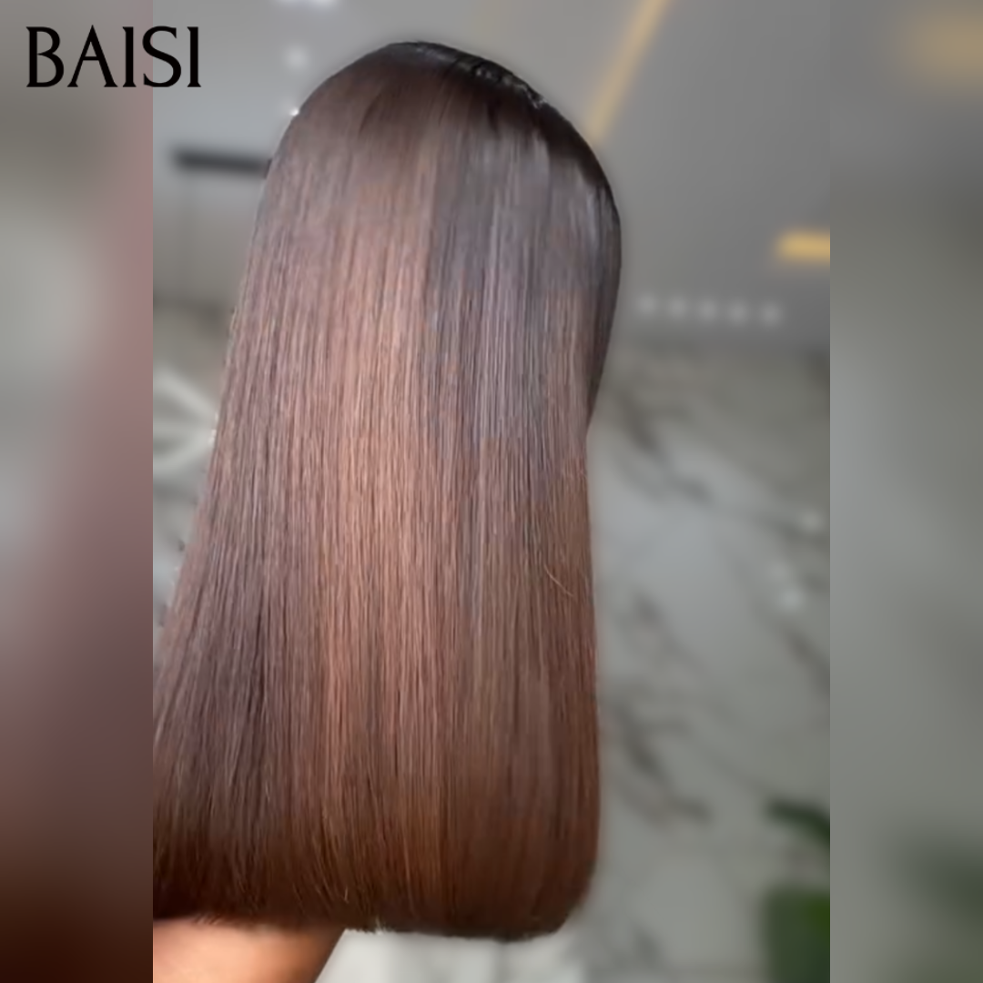 BAISI 2x6 Lace Perruque Bob Lisse 100% Vietnam Hair SDD BONE STRAIGHT Noir et Marron 1BT4# Coupe Carrée En 100% Cheveux Humains
