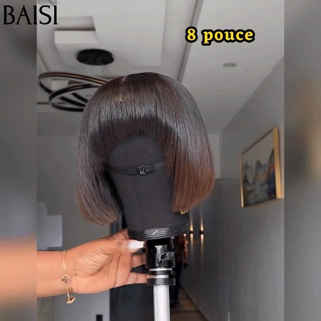 BAISI Grande Promo 15A Vietnam Hair SDD BONE STRAIGHT 300% densité  BOB sans lace LISSE AVEC FRANGE 1BT4# 8 Pouces En 100% Cheveux Humains