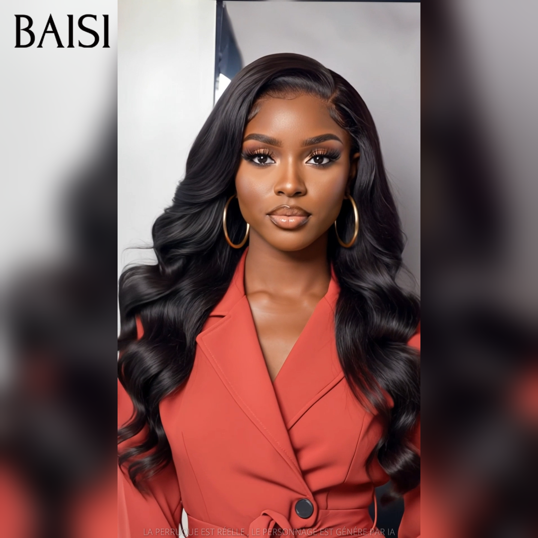 BAISI Bonne Perruque 13x4 lace frontal 20 pouce 88€ 100% raw hair body wave Ondulée ou Lisse ou body wave marron #4 avec Frange Fabriquées par les vrais cheveux humains double drawn