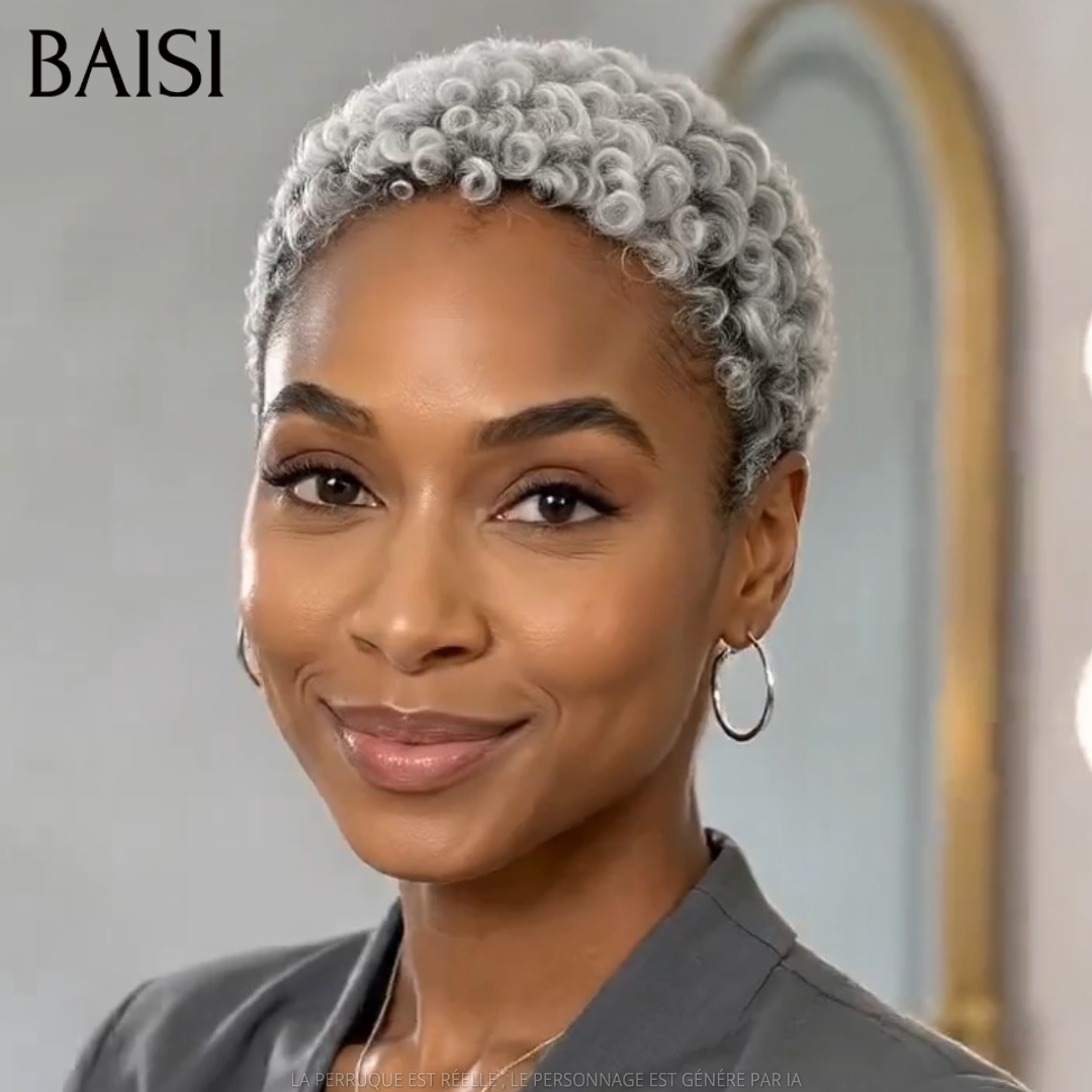 BAISI 13x4 Straight Wig In purple gray color Glueless Lace already cut Easy to Wear in 100% Human Hair