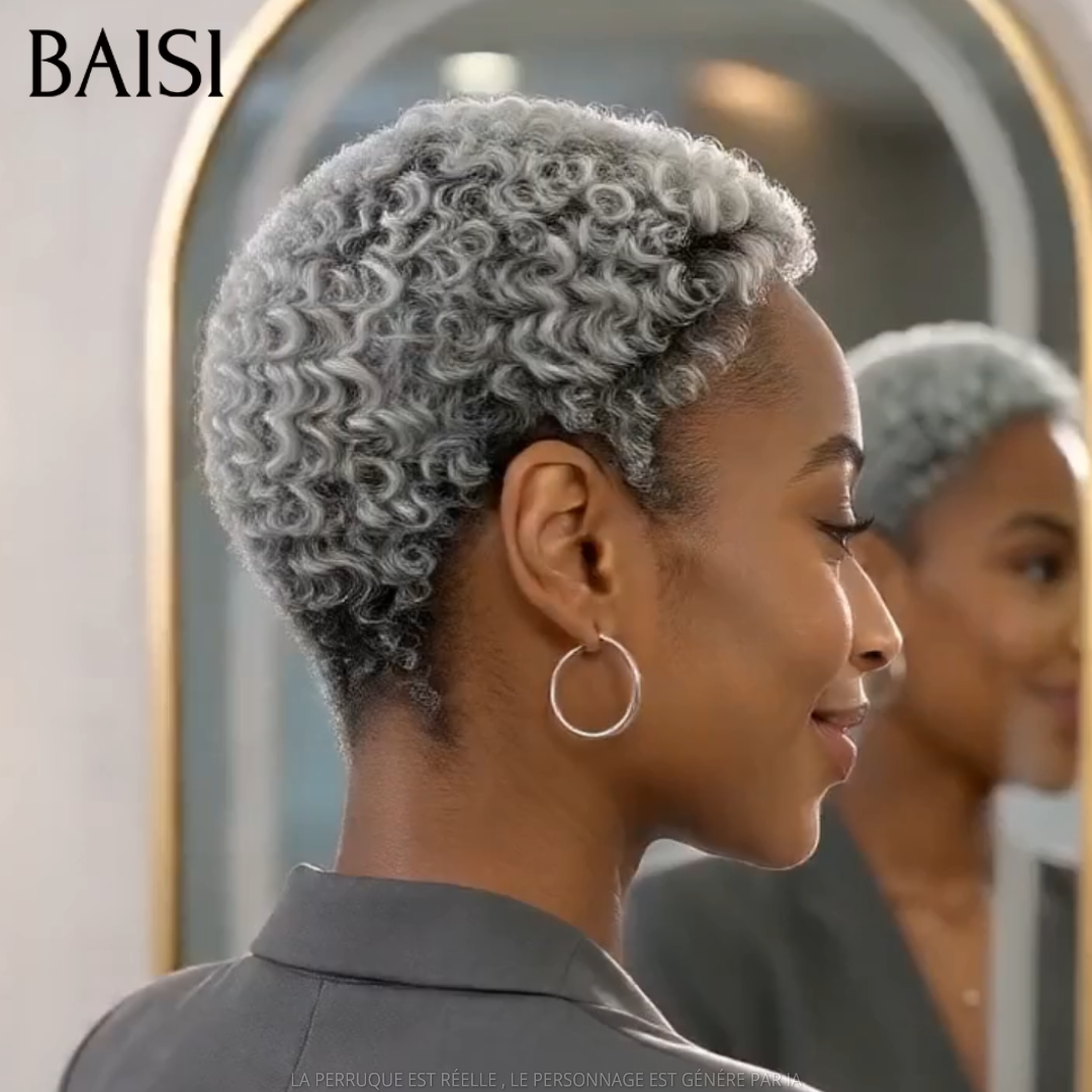 BAISI 13x4 Straight Wig In purple gray color Glueless Lace already cut Easy to Wear in 100% Human Hair