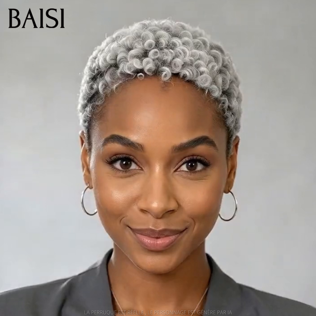 BAISI 13x4 Straight Wig In purple gray color Glueless Lace already cut Easy to Wear in 100% Human Hair