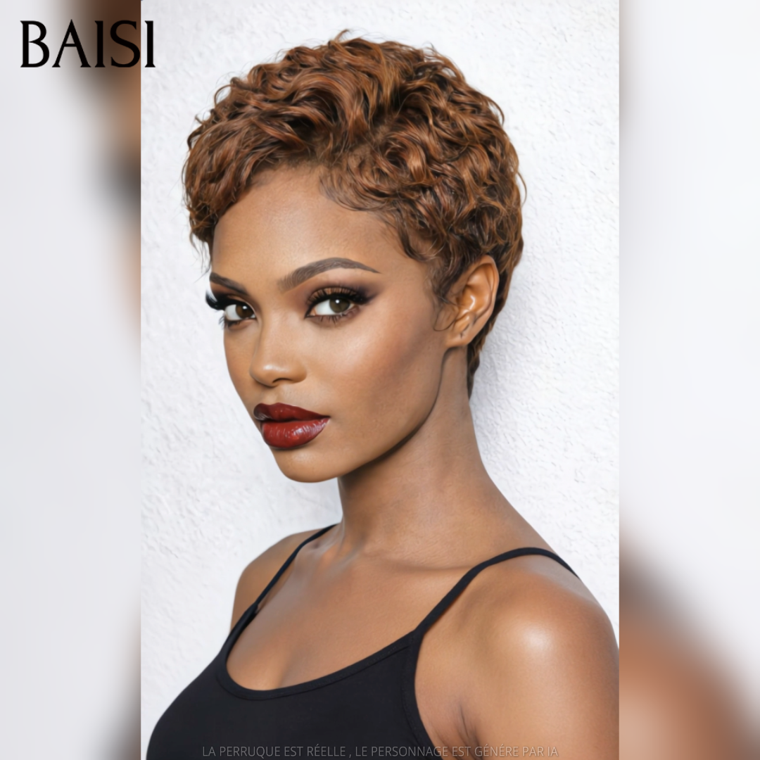 BAISI Perruque pixie 68€ 13x4 lace frontal Marron 4# 100% Comme la photo en 100% Cheveux Humains