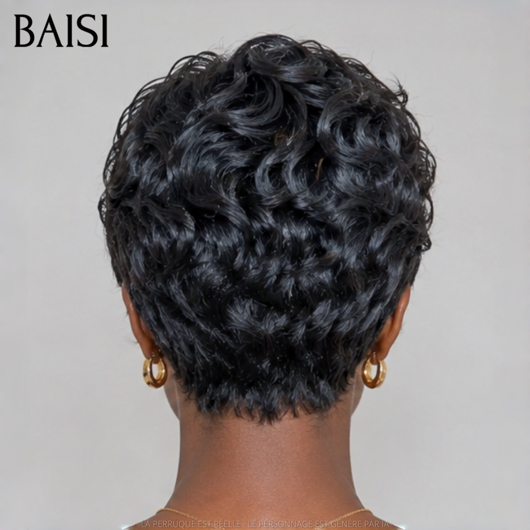 BAISI 13x4 Frontal Peruca pixie lisa preta 68€ em França em 100% cabelo humano verdadeiro