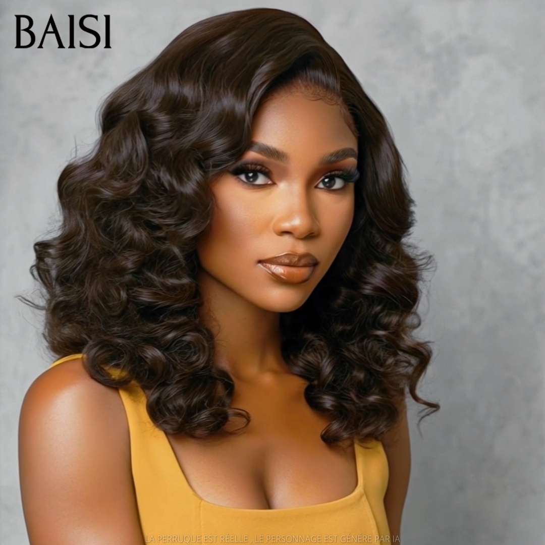 BAISI 13x4 Lace Perruque Boucle Egg Wave Couleur Noir  1B# 18Pouces 148€ Très Bonne Qualité Très Bonne Densité 250% en 100% Cheveux humains
