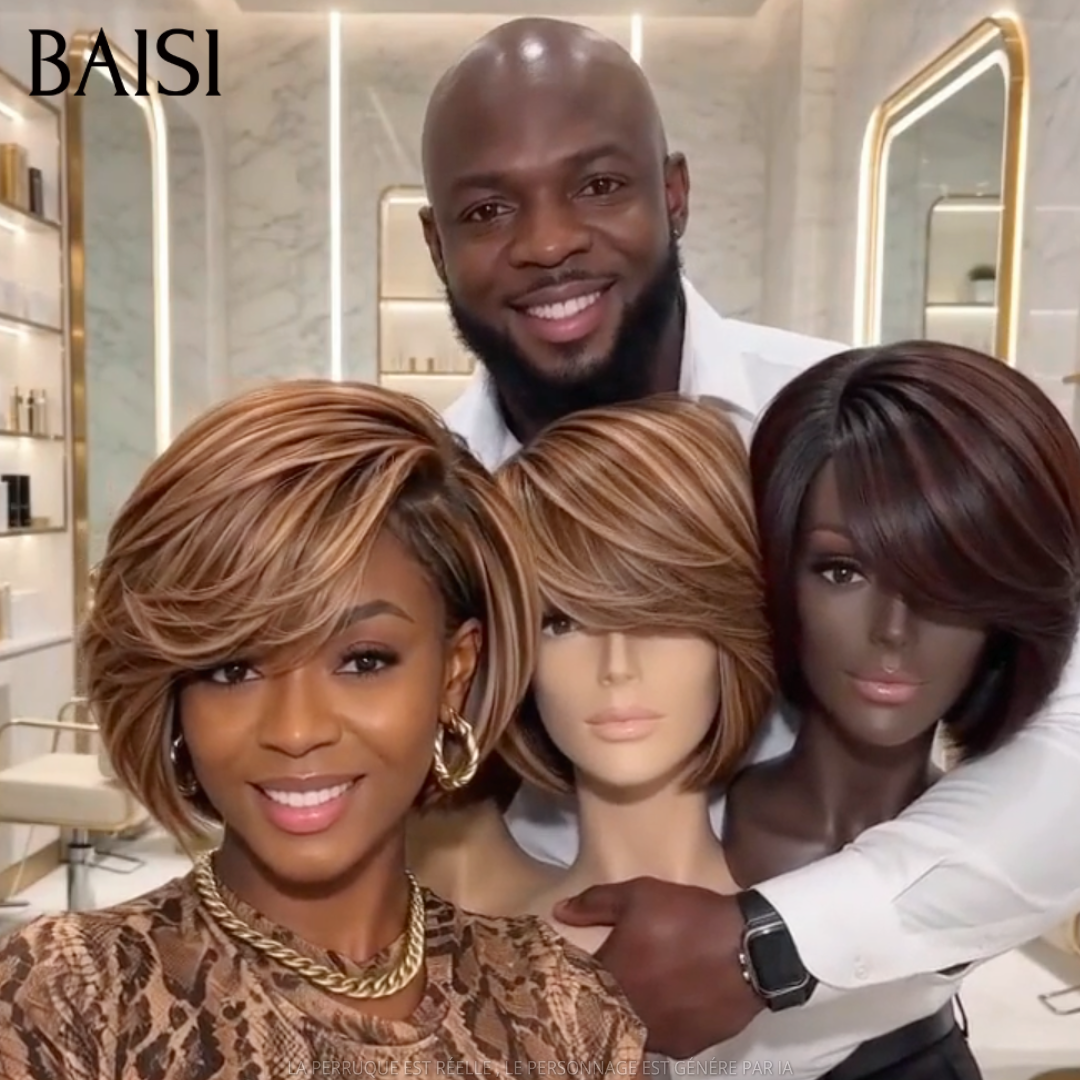 BAISI 13x4 Lace Perruque Pixie Lisse Couleur Mixte 4/27# 79€ Plus Touffue 250% Densité Très Bon Prix en 100% Cheveux humains