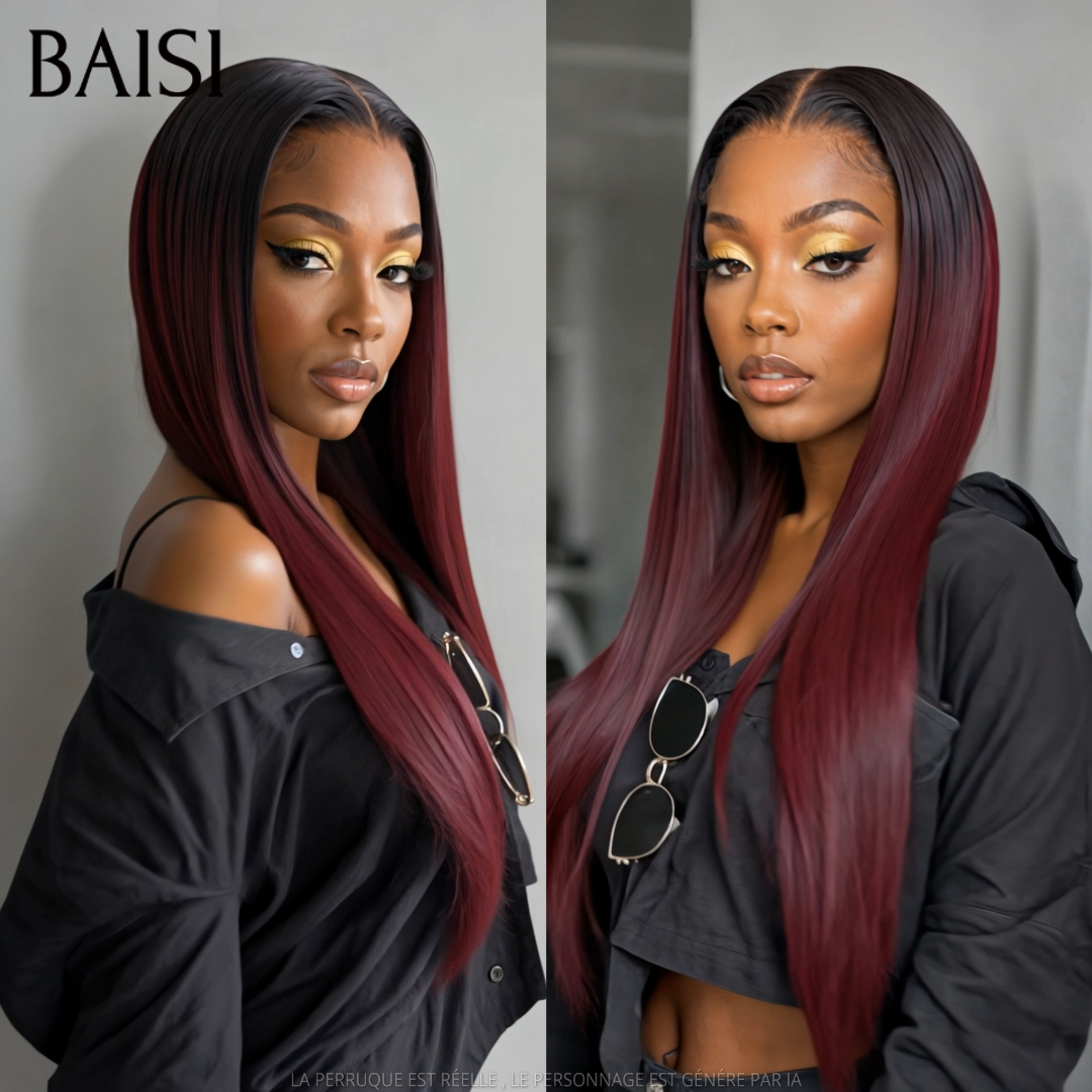 BAISI 2X6 Perruques de Luxe Noir et Rouge Bordeaux 1B/99J# Haute Qualité 250% Densité 100% Vietnam Hair HDD Bone Straight 100% Cheveux Humains