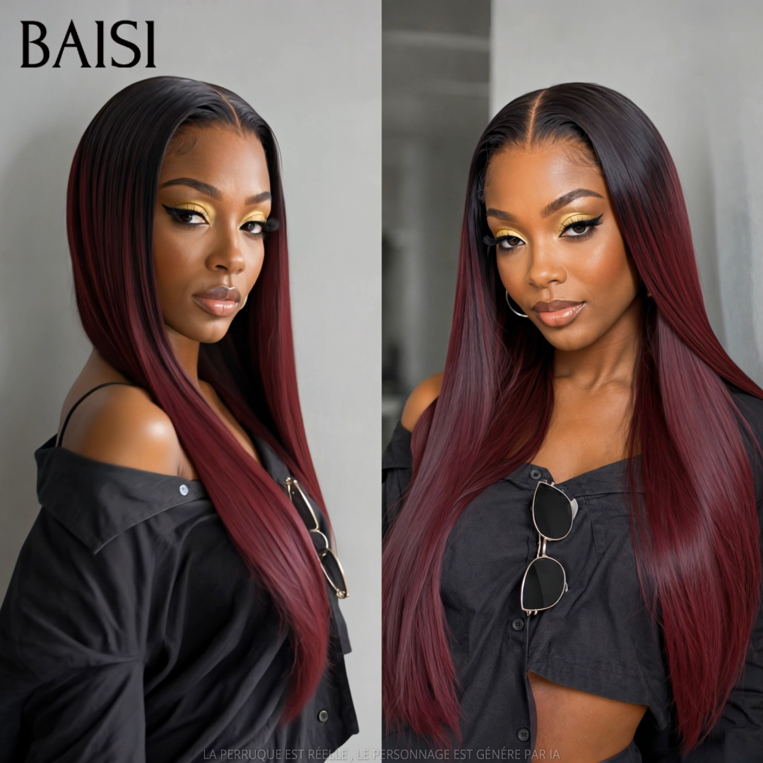 BAISI 2X6 Perruques de Luxe Noir et Rouge Bordeaux 1B/99J# Haute Qualité 250% Densité 100% Vietnam Hair HDD Bone Straight 100% Cheveux Humains