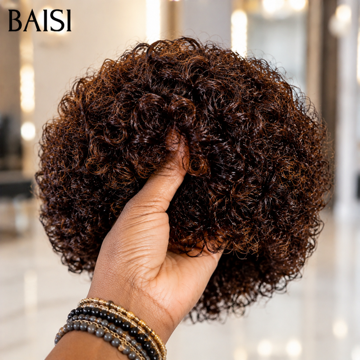 BAISI Perruque Pixie Boucle Wave  Marron 4# 65€ Sans Colle Sans Lace Choix Idéal Pour Sois ou Pour Offrir en Cadeaux en 100% Cheveux humains
