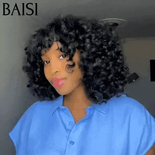 BAISI  Perruque Bob EGG wave avec Frange 10 Pouces 95€ en Noir Sans Lace en 100% Cheveux Humains