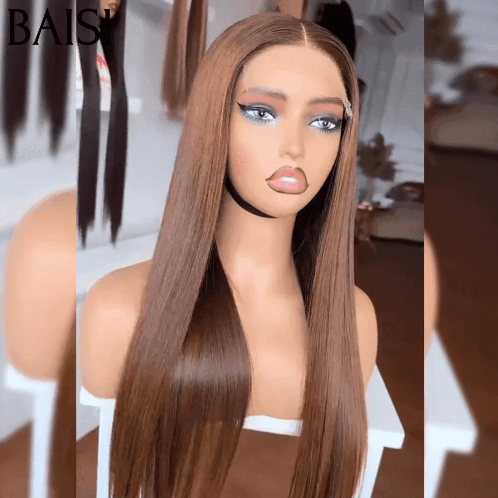 Parrucca liscia marrone BAISI 4x4 20 pollici € 175 lusso 250% densità in capelli umani al 100%