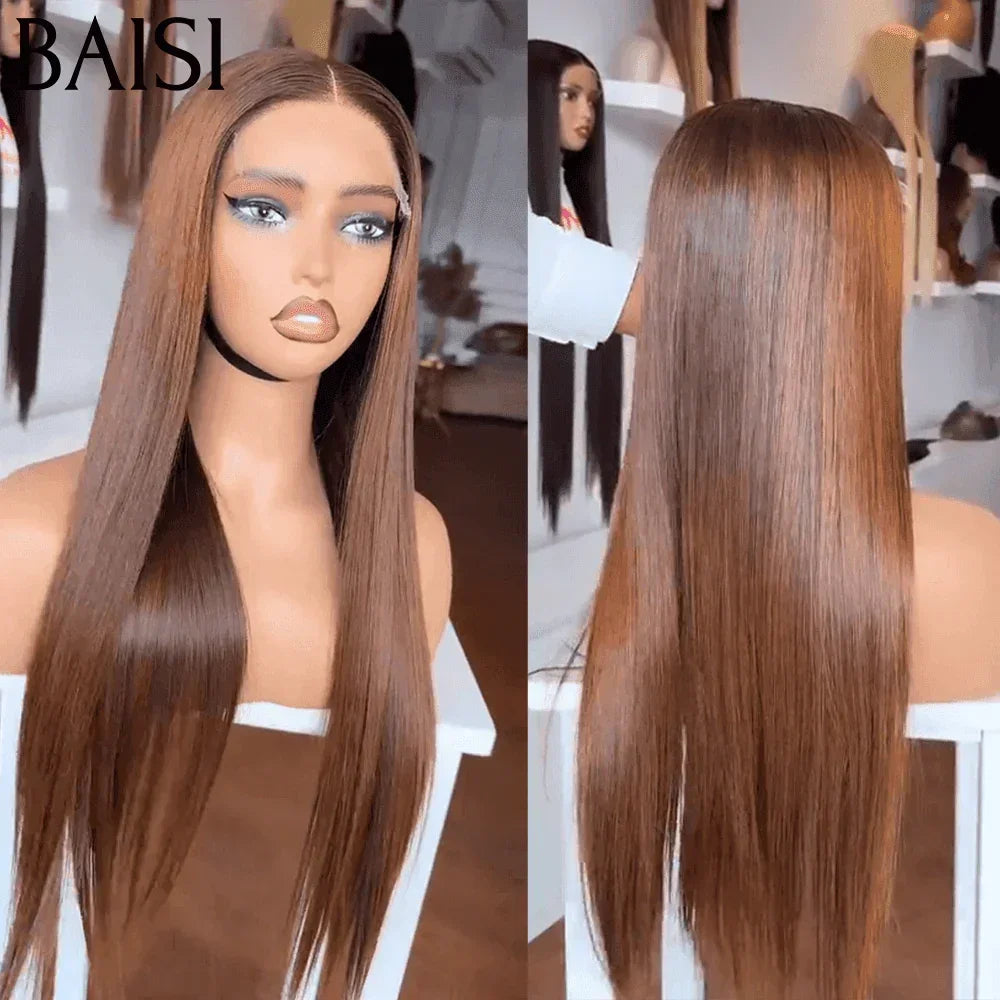 Parrucca liscia marrone BAISI 4x4 20 pollici € 175 lusso 250% densità in capelli umani al 100%