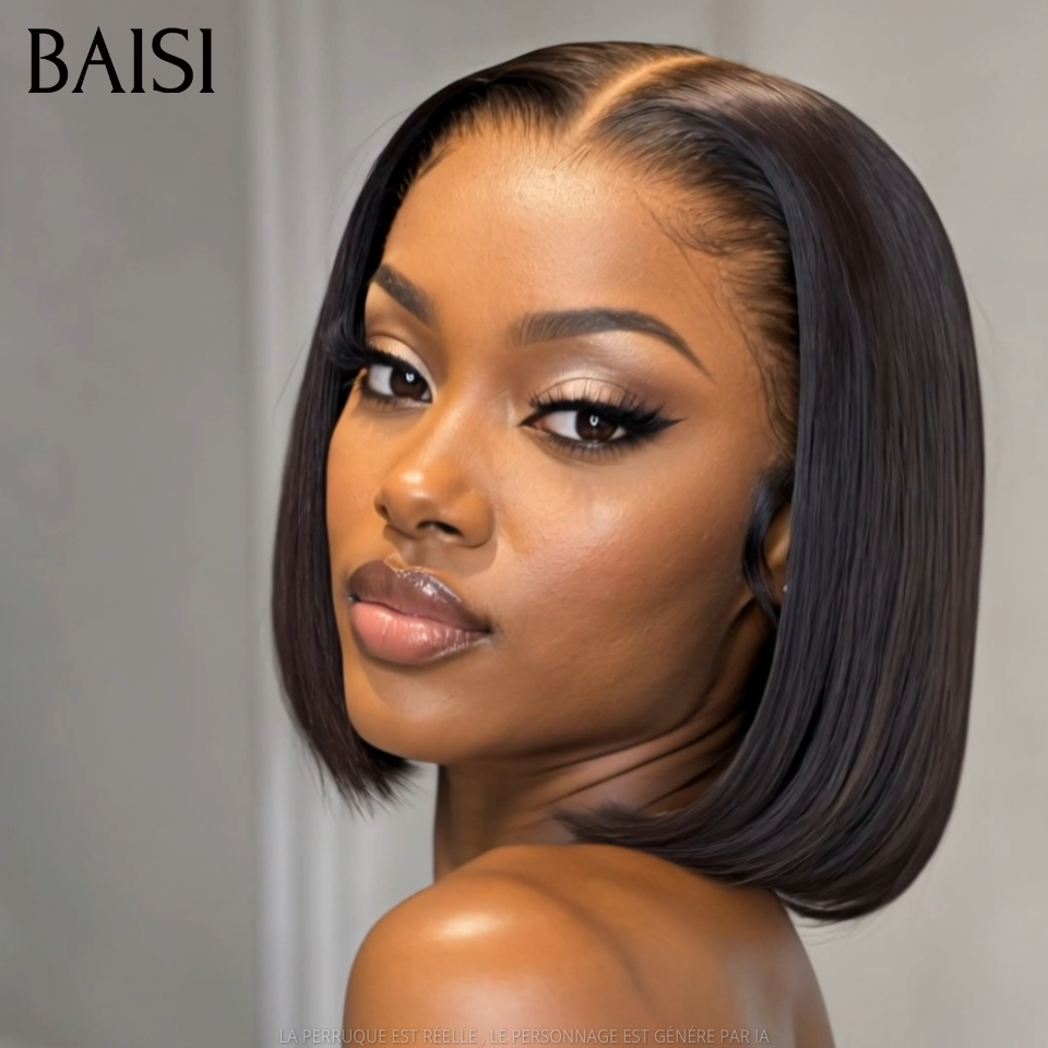 BAISI 4x4 Lace Perruque Bob Carrée Lisse Couleur Noir 1B# 66€ 10Pouces Très Charmante Tous les Jours en 100% Cheveux humains
