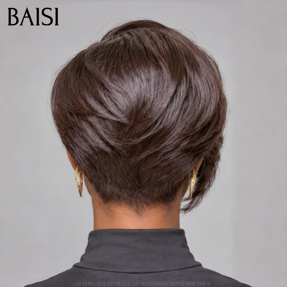 BAISI 2 Piéces 100€ pixie 13x4 Lace Frontale Perruque lisse petite coupe Facile à porter NOIR et Mixte Miel En 100% Cheveux Humains