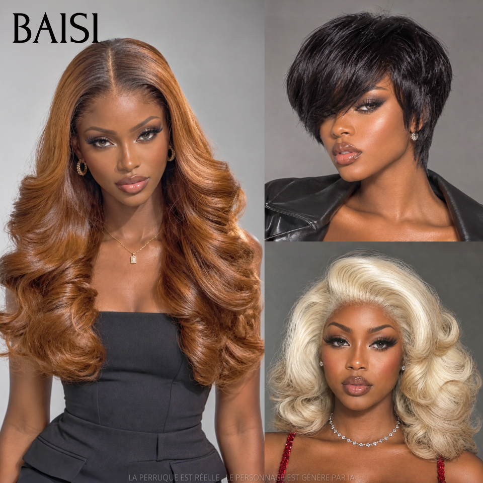 BAISI 2 pixie perruques afro curly  85€ ou Lot de 3 perruques 278€ ou 2 perruques 150€ en 100% vrais cheveux humains  MP50