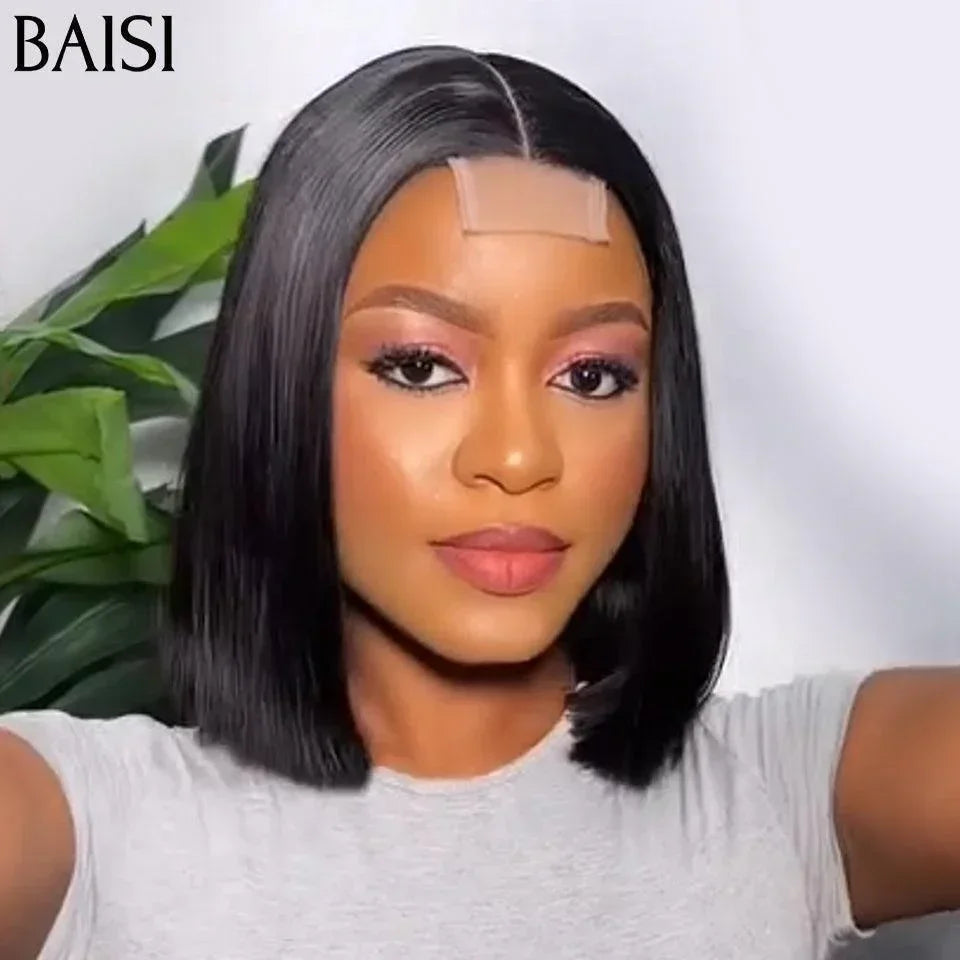 BAISI Perruques de Luxe 2X6 Lace Perruque BOB Noir Lisse 8 Pouce  85€ en 100% Cheveux Humains Vietnam Hair 300% densité