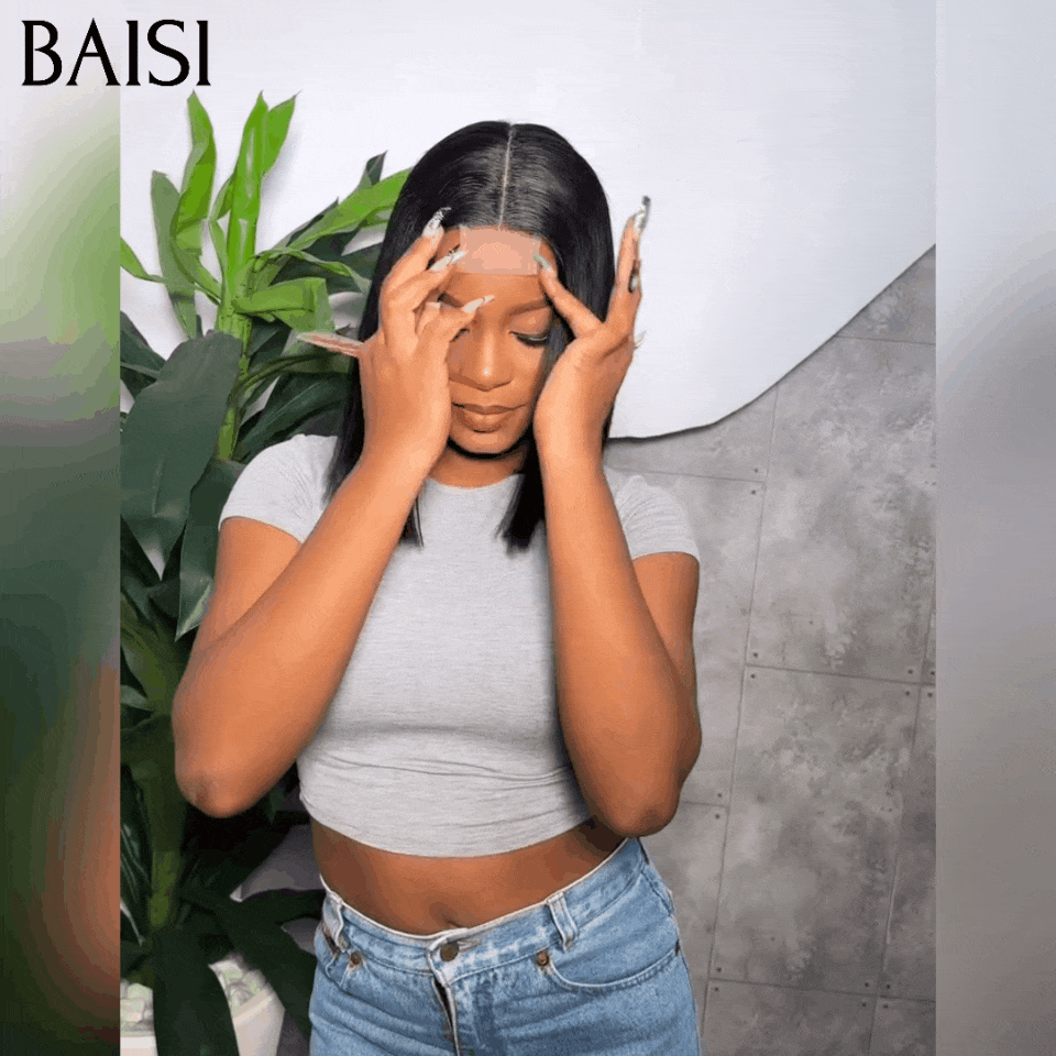 BAISI Perruques de Luxe 2X6 Lace Perruque BOB Noir Lisse 8 Pouce  85€ en 100% Cheveux Humains Vietnam Hair 300% densité