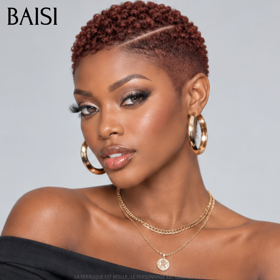 BAISI PROMO MOITIE PRIX Full Lace Perruque Pixie Courte Bouclée Déjà Coiffée Toute Couleur A partir de 129€ En Toute Légèreté en 100% Cheveux humains MP50