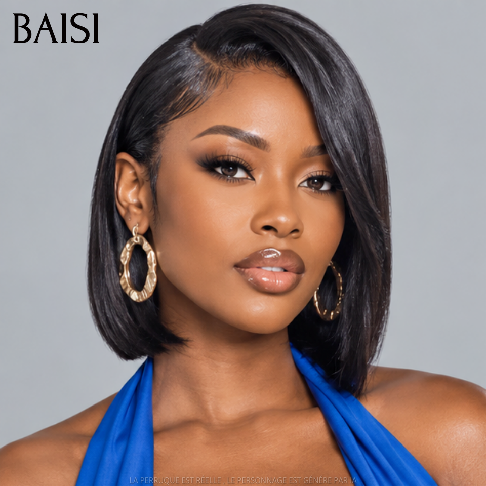 BAISI HAIR FR 13x4 Frontal Perruque Lisse 1b# 10 Pouces Raw Hair 79€ 100% Vrais Cheveux Humains