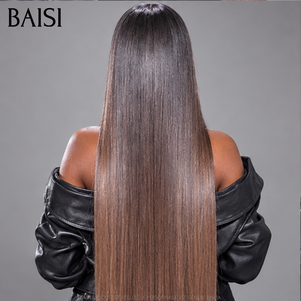 BAISI Sans Colle 13X4 HD lace frontal Perruque Promo pour revendre long lisse marron 1BT4# Invisible HD lace 100% Raw Hair en 100% vrais cheveux humains