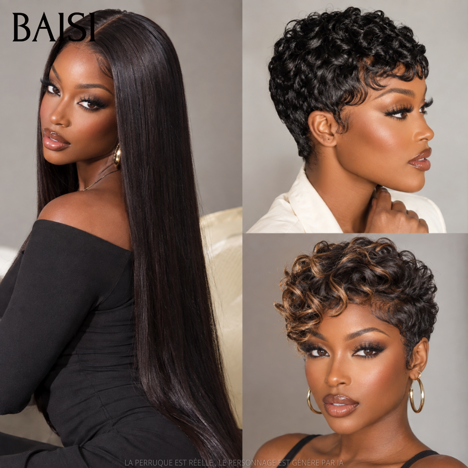 BAISI Achetez 32 pouces + 2 Pixies gratuite =279€ Moitié prix Perruque Longues en 100% Cheveux Humains