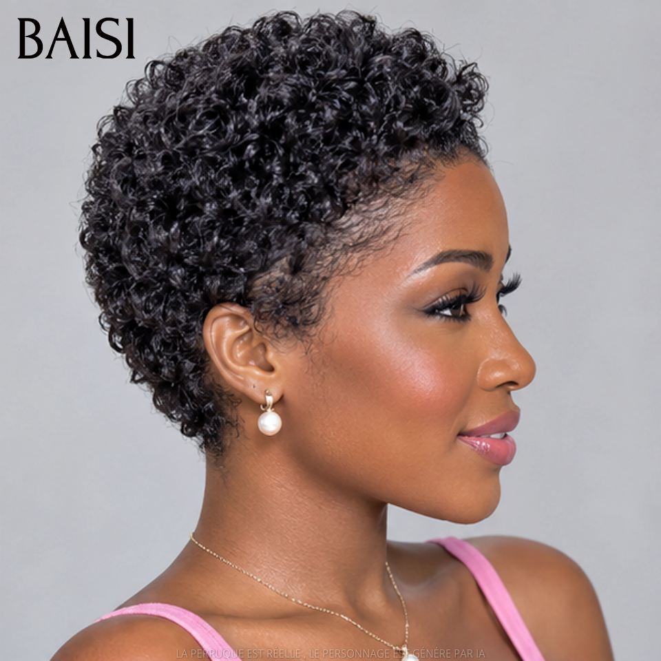 BAISI Perruque Fabriqué à la Machine Pré-plucked Pas Besoin de Colle 45€ noir sans Colle ou 13x4 lace frontale 68€ PROMO en 100% vrais cheveux humains