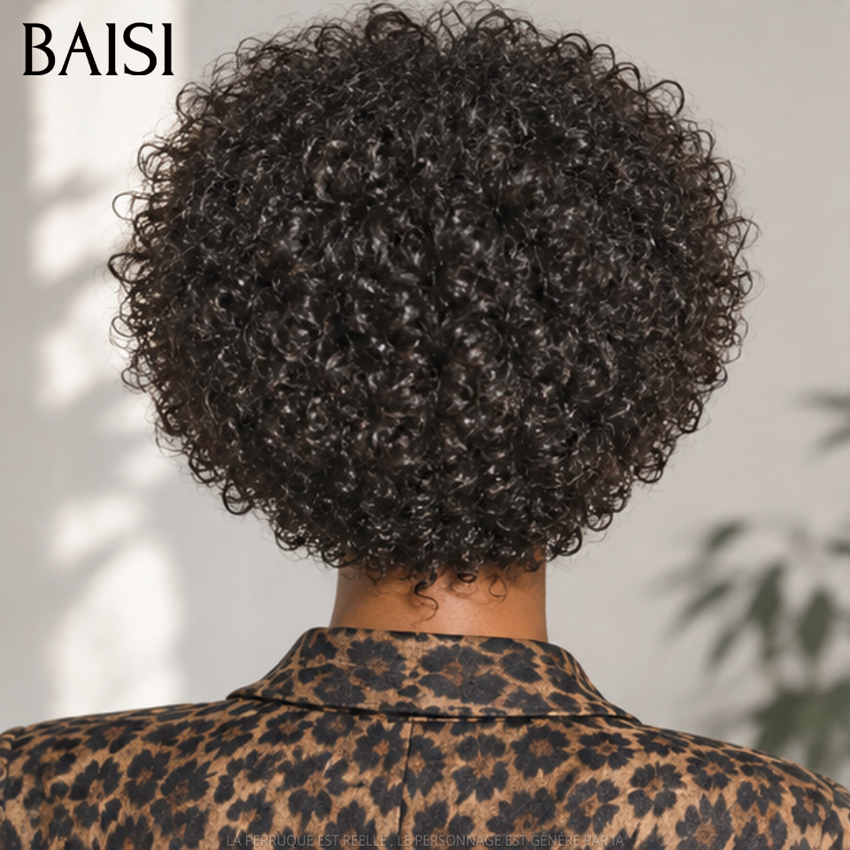 BAISI sans lace Perruque Pixie En Couleur noir 48€ curly wave en France en 100% Cheveux Humains