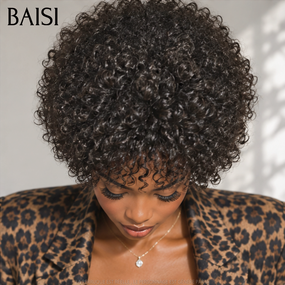 BAISI sans lace Perruque Pixie En Couleur noir 48€ curly wave en France en 100% Cheveux Humains