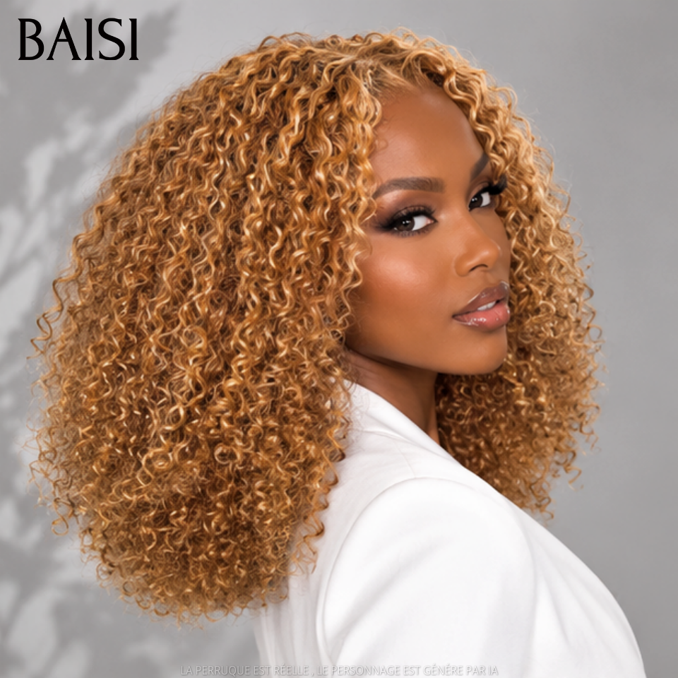 BAISI Closure Lace Perruque Curly Couleur Miel Doré P4-30  Disponible en 12Pouces ou 14Pouces ou 18Pouces Beaucoup de Volume en 100% Cheveux humains