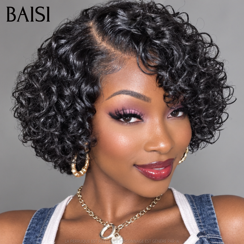 OFFRE FLASH Prêt à porter 58€ Perruque pixie curly wave NOIR Fabriqué à la Machine ou lace frontal curly wave 78€ Promotion en 100% Cheveux Humains