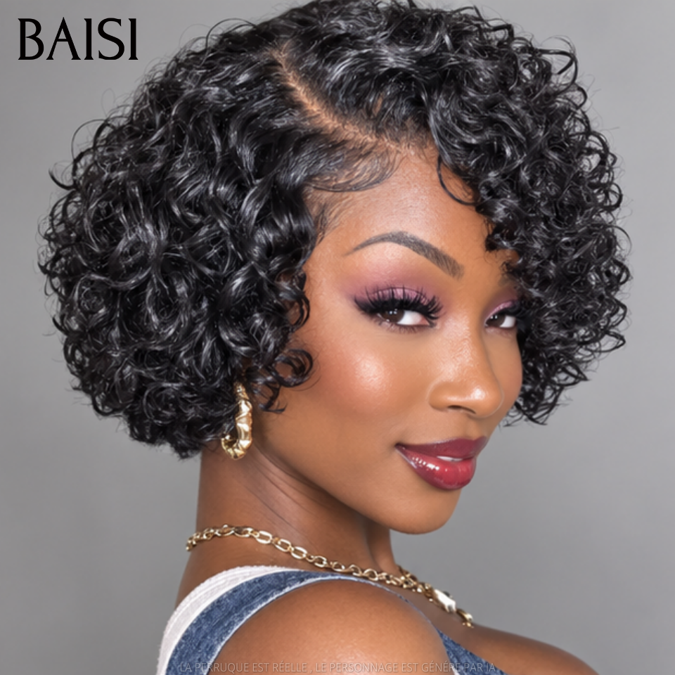 OFFRE FLASH Prêt à porter 58€ Perruque pixie curly wave NOIR Fabriqué à la Machine ou lace frontal curly wave 78€ Promotion en 100% Cheveux Humains