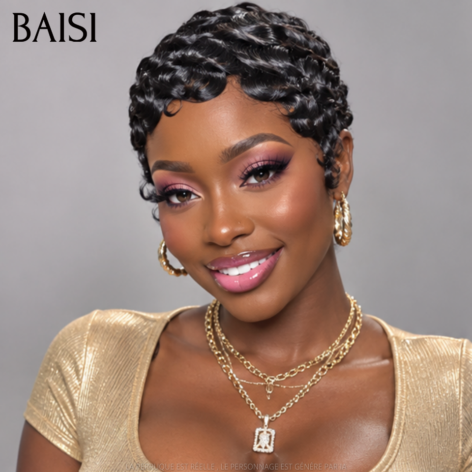 BAISI Perruque pixie chioma OFFRE FLASH 38€ Fabriqué à la Machine Promotion ou Chioma Frontale 68€ en 100% Cheveux Humains