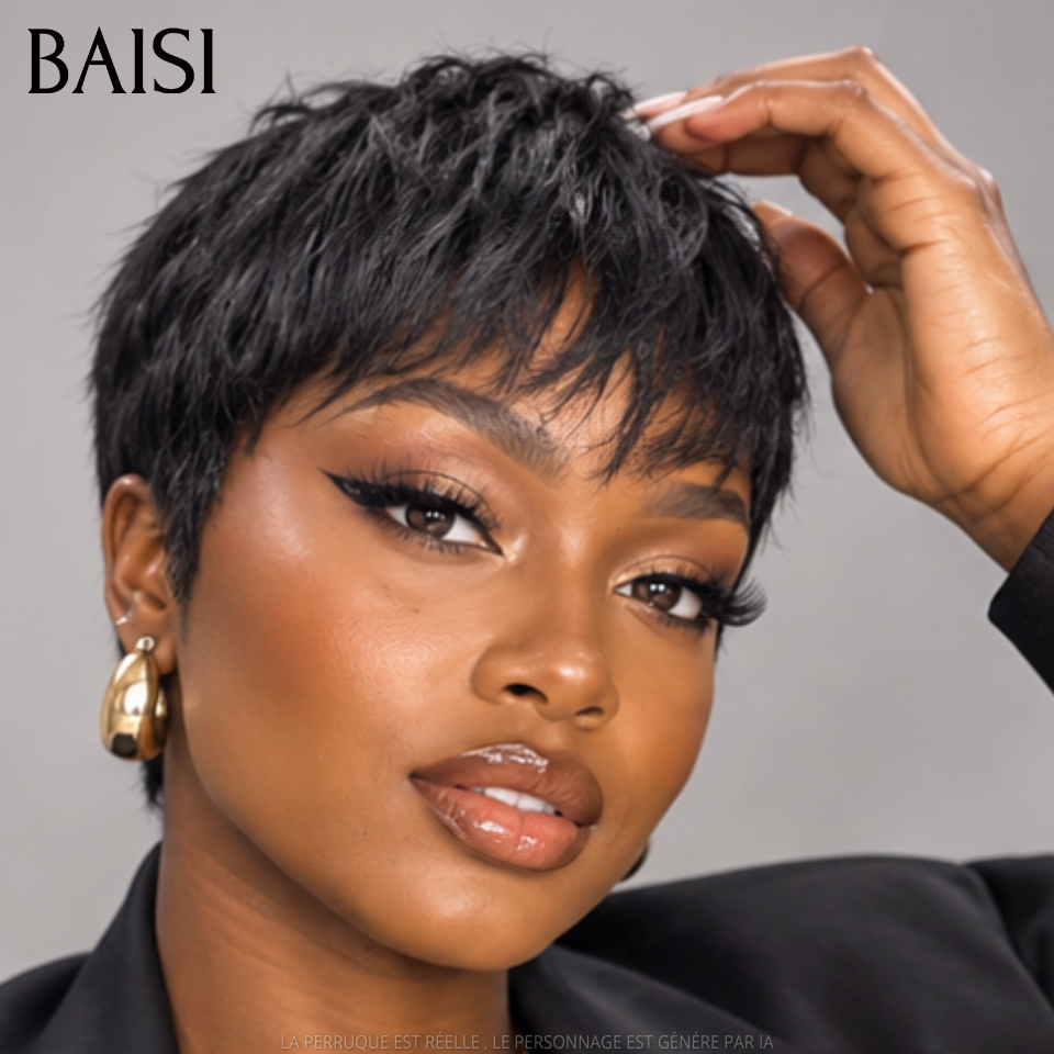 BAISI HAIR FR 3 Perruques 76€ pixie sans colle sans lace En 100% Cheveux Humains