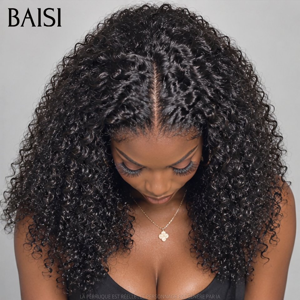 BAISI 13X4 lace  perruque Afro Curly Wave avec 4C hairline 16 pouces naturel sans colle 300% densité plus de 20 ans d' utilisations 100% vrais cheveux humains