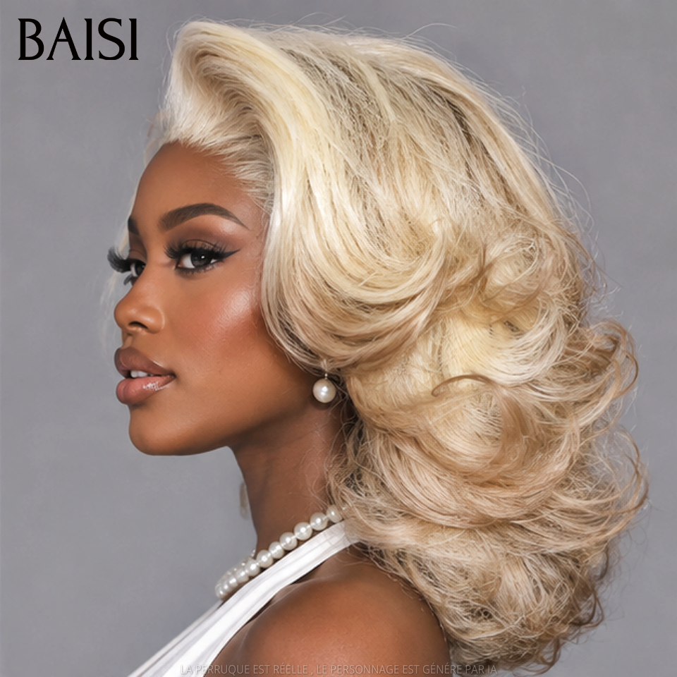 BAISI Promo Oggi 129€ Parrucca 16 pollici colore bianco con punte grigie, grandi ricci, senza colla, 100% Capelli Umani
