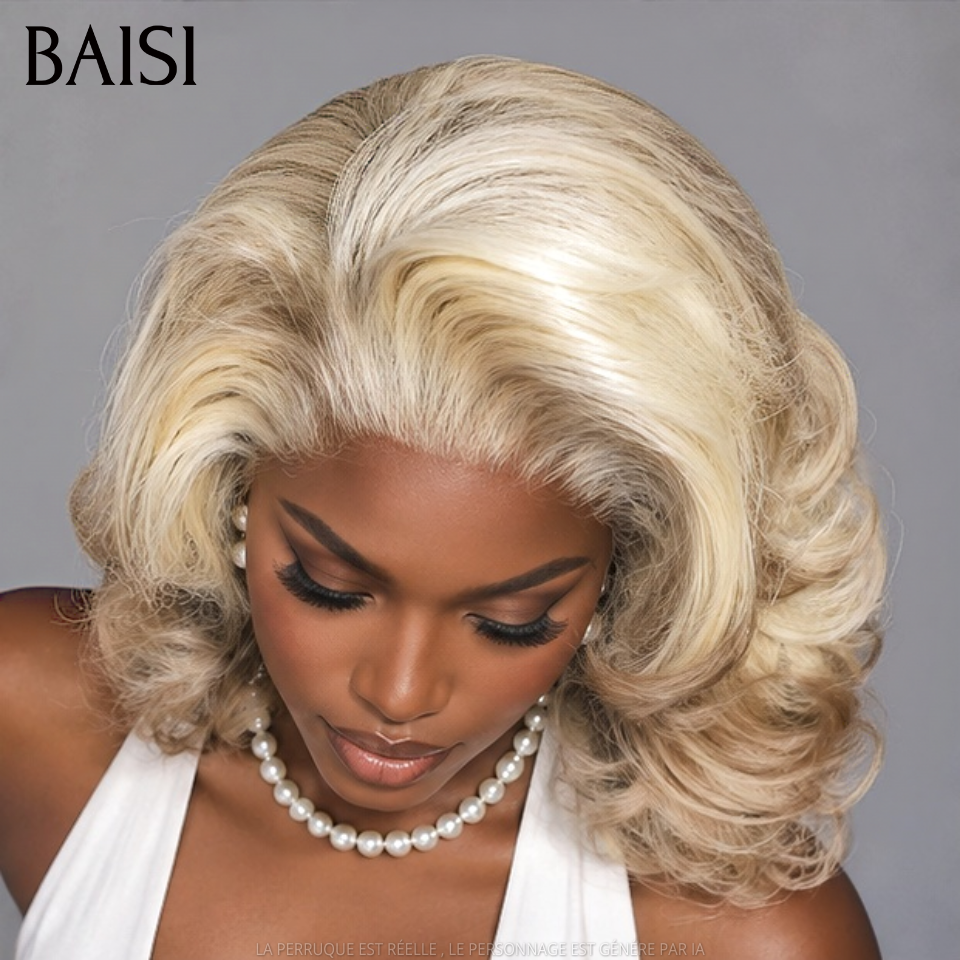 BAISI Promo Oggi 129€ Parrucca 16 pollici colore bianco con punte grigie, grandi ricci, senza colla, 100% Capelli Umani