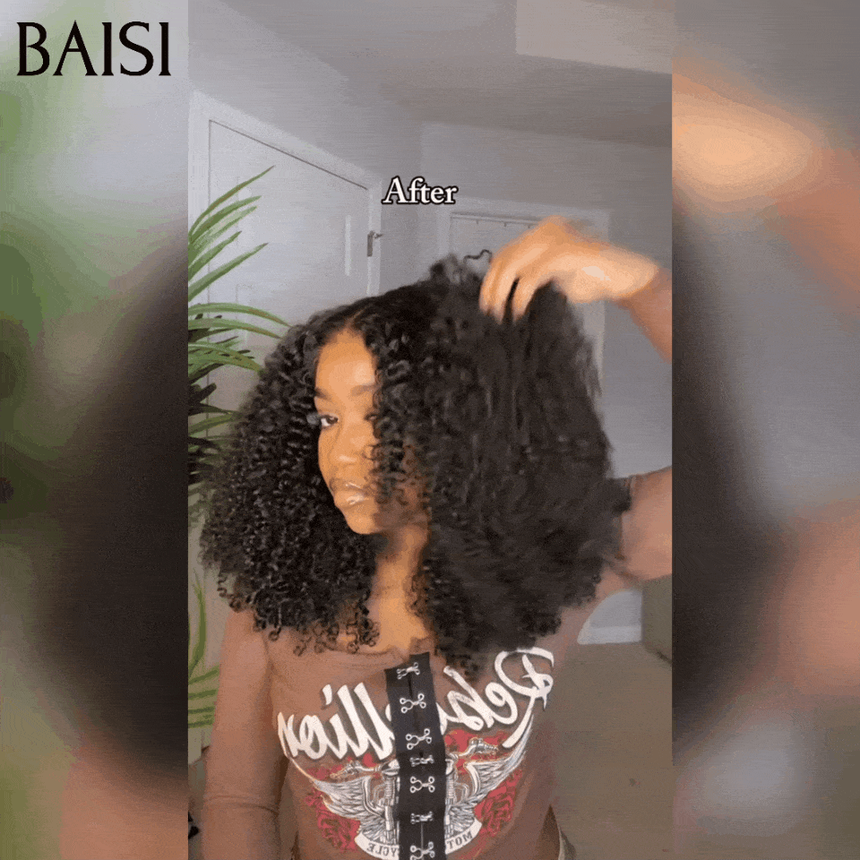 BAISI 13X4 peruca Afro Curly Wave com linha frontal 4C, 16 polegadas, natural, sem cola, 300% densidade, mais de 20 anos de utilização, 100% cabelo humano verdadeiro B