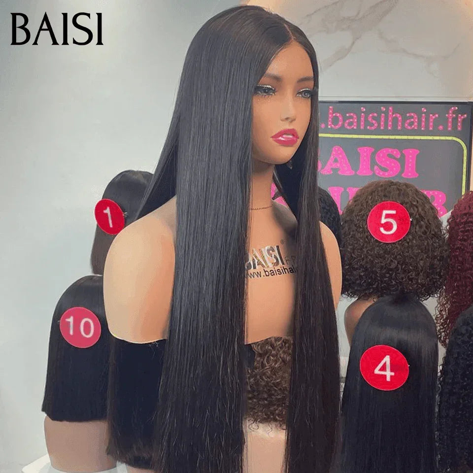 BAISI Perruques de Luxe 2x6 Lace Closure Perruque Lisse En 100% Cheveux Humains Vietnam Hair 300% densité plus de 20 ans d' utilisations B