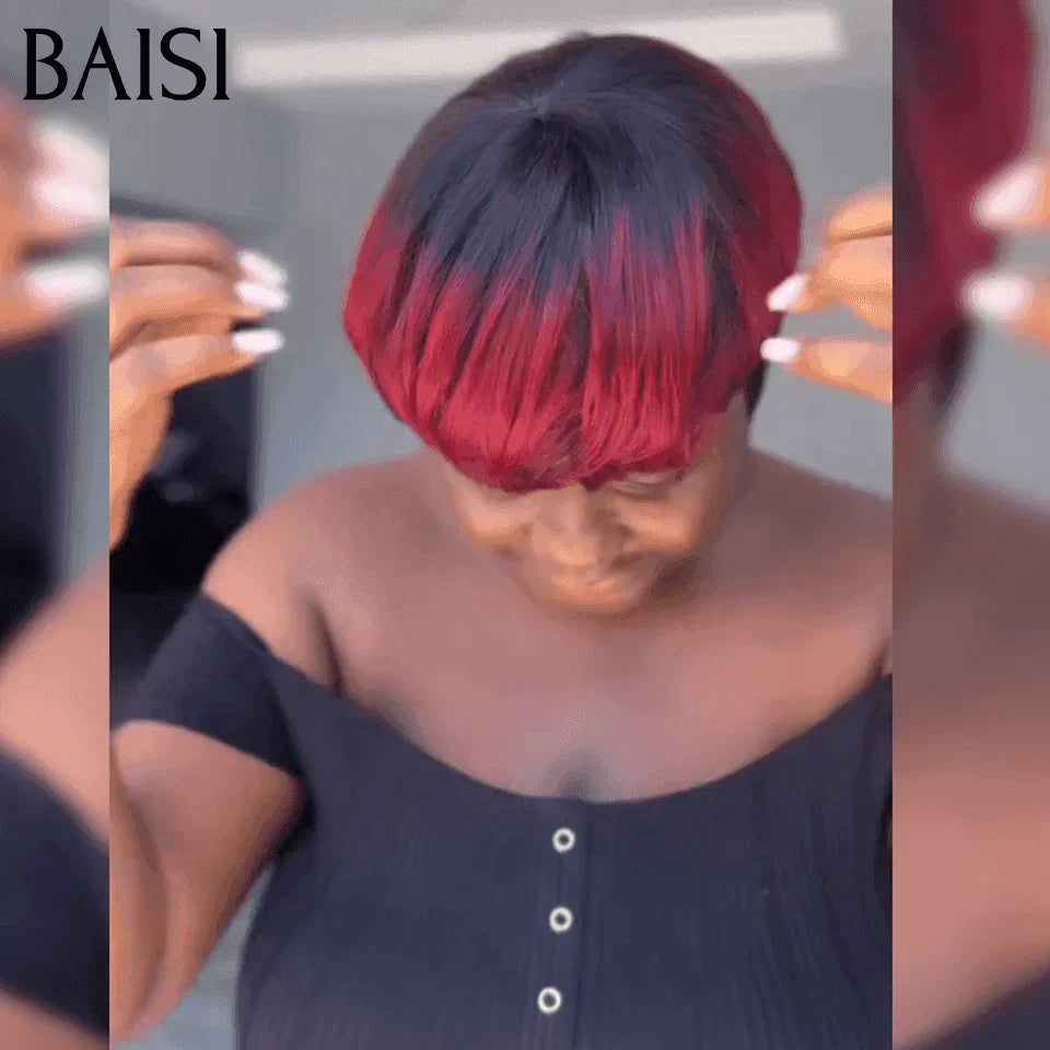 Parrucca dritta da folletto BAISI con colori speciali abbinati 1BT99J# € 68 in capelli umani al 100%