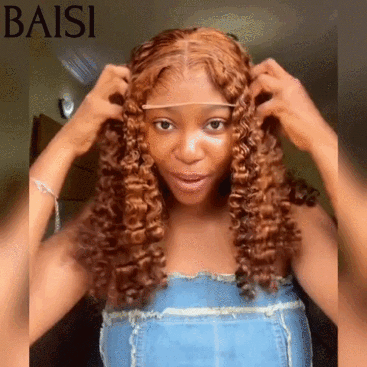 BAISI 4X4 Perruques de Luxe water Wave en Couleur 4# Marron double drawn mèches vièges volume 250% densité  14 Pouces en 100% Cheveux Humains