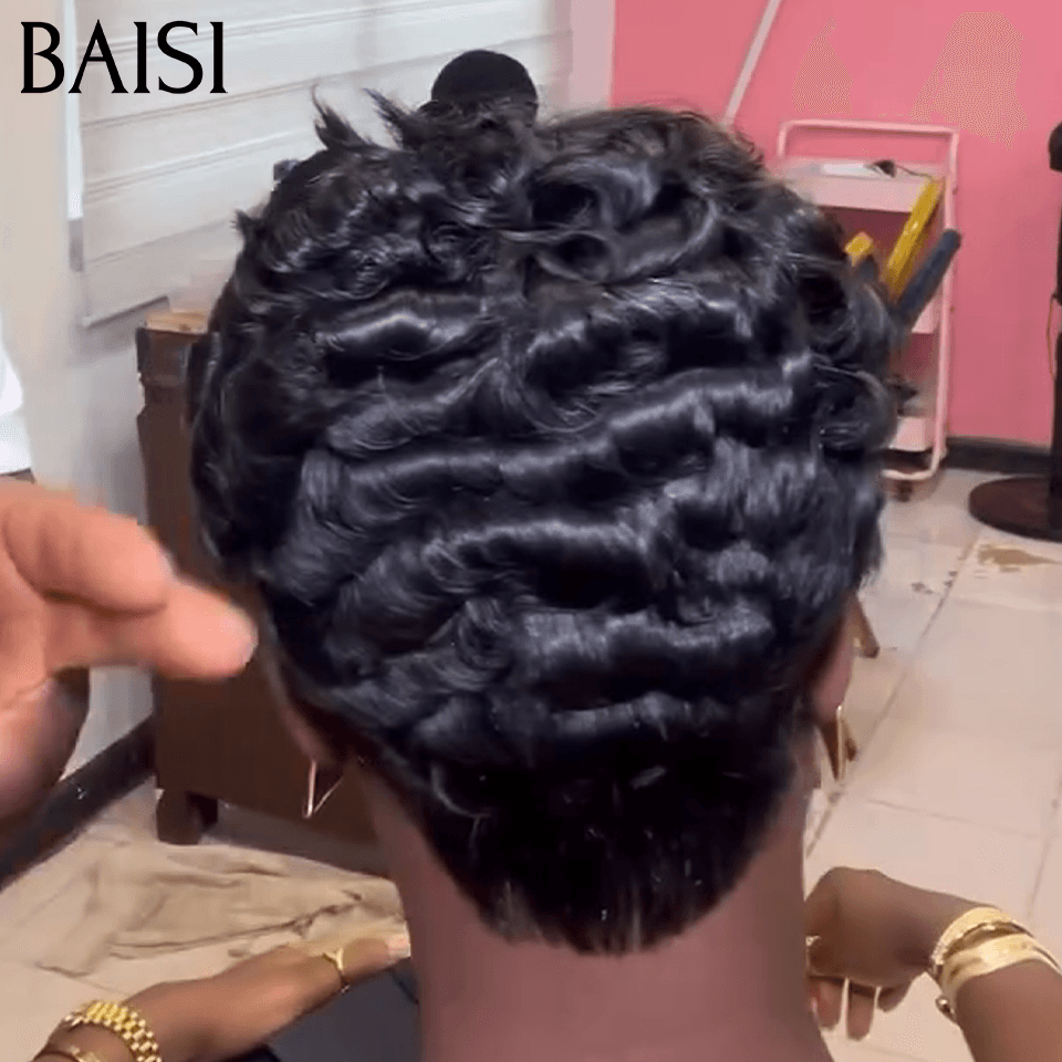 BAISI sans Colle perruque chioma en France ou 13x4 Lace Frontale Perruque Pixie finger wave  89€ En 100% Cheveux Humains FR38