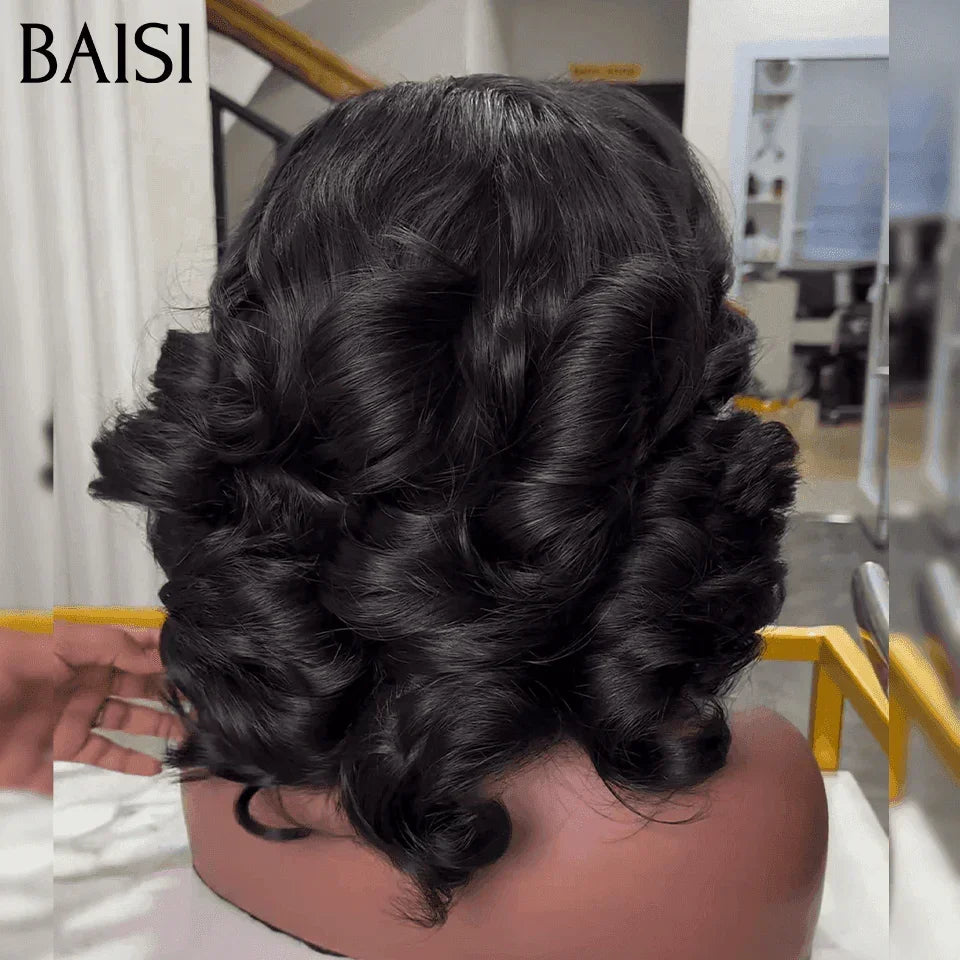 BAISI Peruca Lace 4X4 Wave Encaracolada 16 polegadas, muito volume, densidade 250%, em 100% Raw Hair