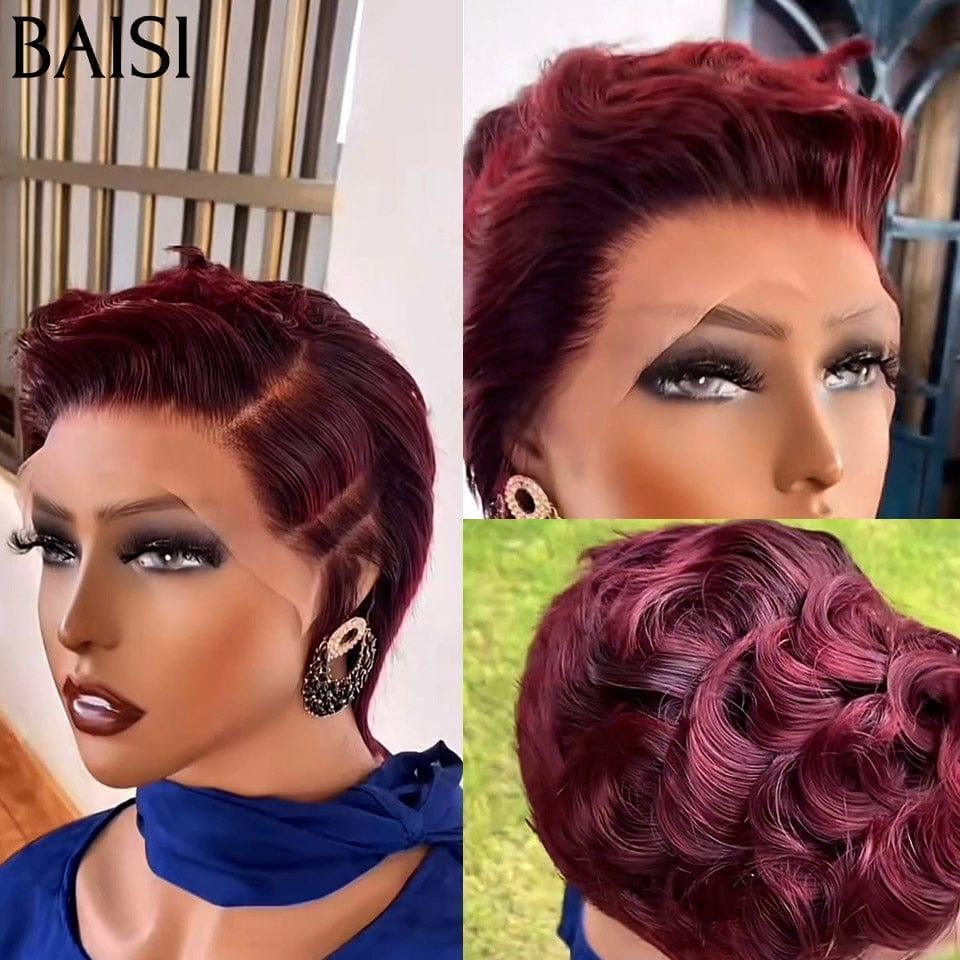 BAISI  13X4 lace Perruque Pixie vague En Couleur 99J# 65€ en 100% Cheveux Humains