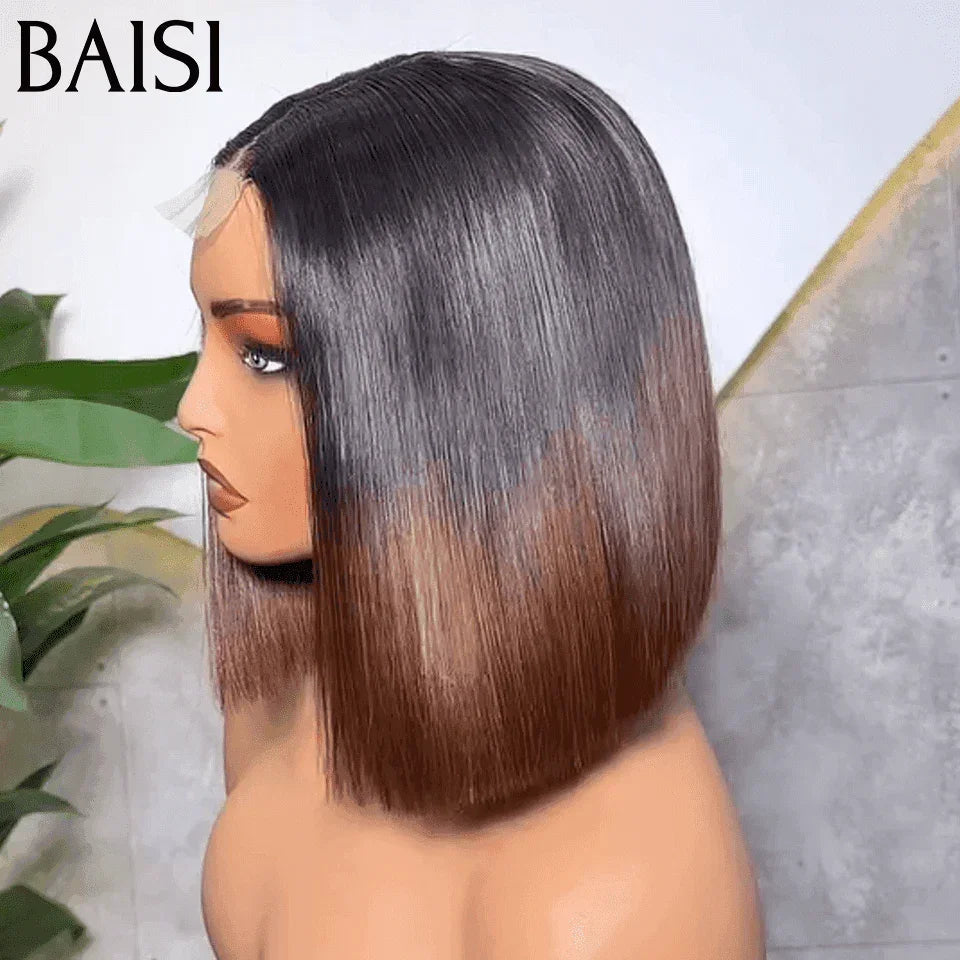 BAISI Peruca Bob Liso Castanho #1B4 de luxo 12 polegadas em 100% cabelo humano vietnamita
