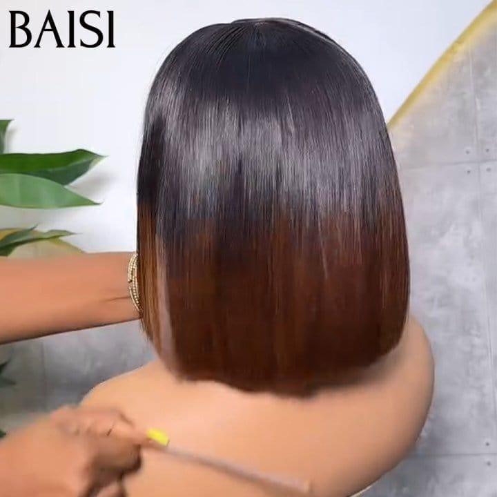 BAISI Peruca Bob Liso Castanho #1B4 de luxo 12 polegadas em 100% cabelo humano vietnamita